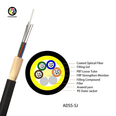 Kabel Serat Optik ADSS ADSS-D Kabel Serat Optik Udara Lembar Ganda 12-24-48-96-144 Inti