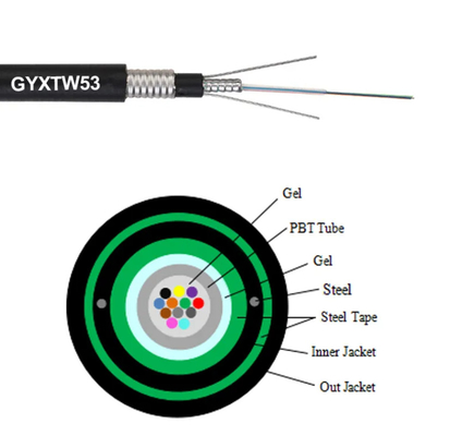 Dış Fiber Optik Kablo 2-24 çekirdek GYXTW53 Dış Fiber Optik Kablo, Çift Zırhlı Çift Kalınlıklı Merkezi Sıvı Tüp Hava Fiber Optik Kablo
